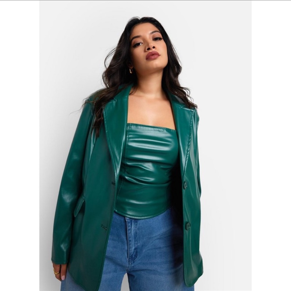 Rebdolls Women's Rochelle Vegan Leather
Oversized Blazer - Pine Green - 2X